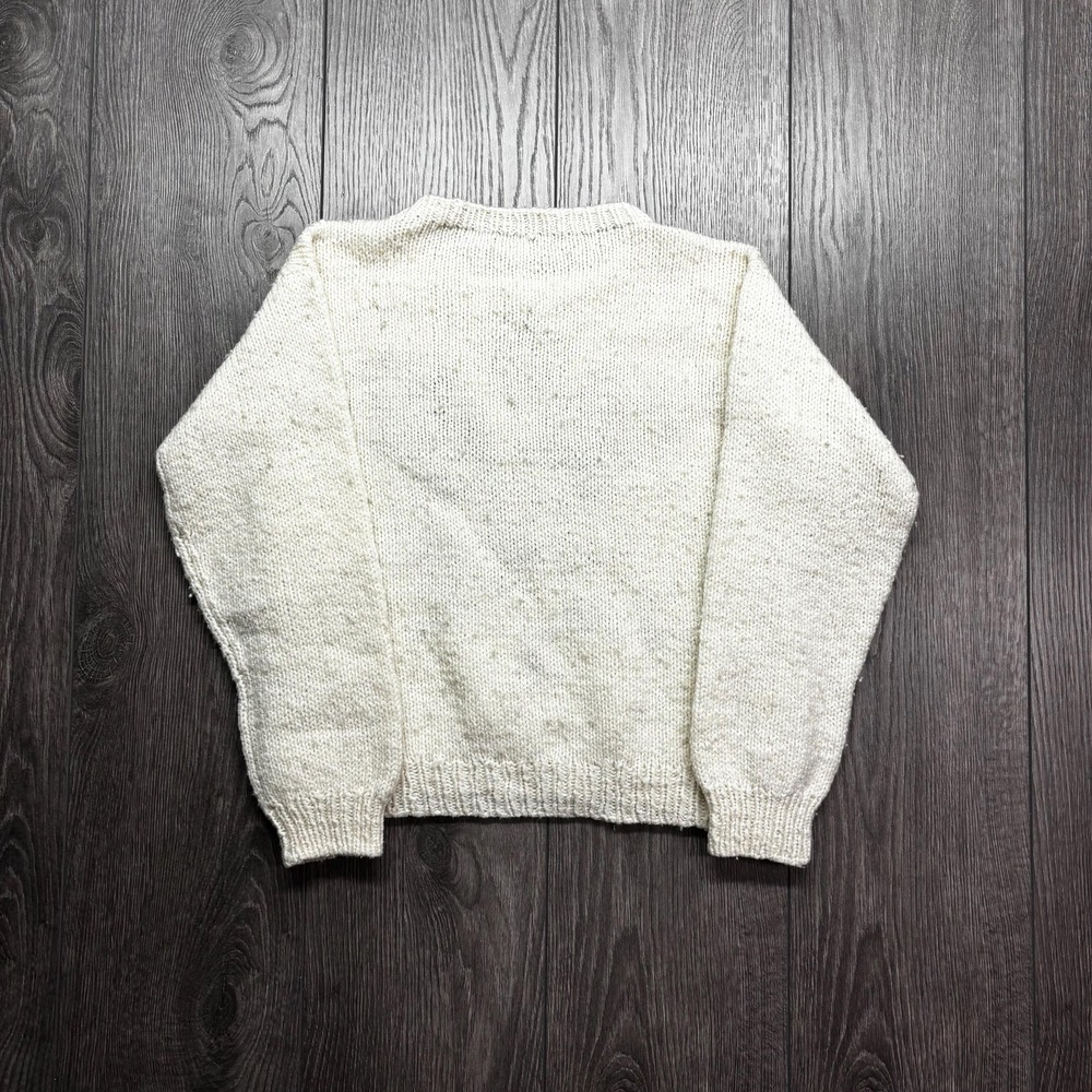 Vintage Cat 1990s Hand Knit Sweater Small White Cute Animal Nature Crochet Baggy - Picture 5 of 8